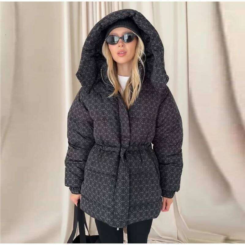 Free ShippingFashion Printed Women 's Winter Down Jacket Designer Fashion With Hood Zipper Slim Long Sleeve Warm Thicken Quilted Padded Jackets