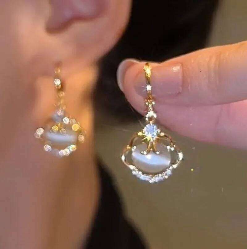 New Luxury Zircon Water Drop Earrings for Women Korean Fashion Rhinestone Opal Flower Geometrical Earring Girl Unusual Jewelry 63712