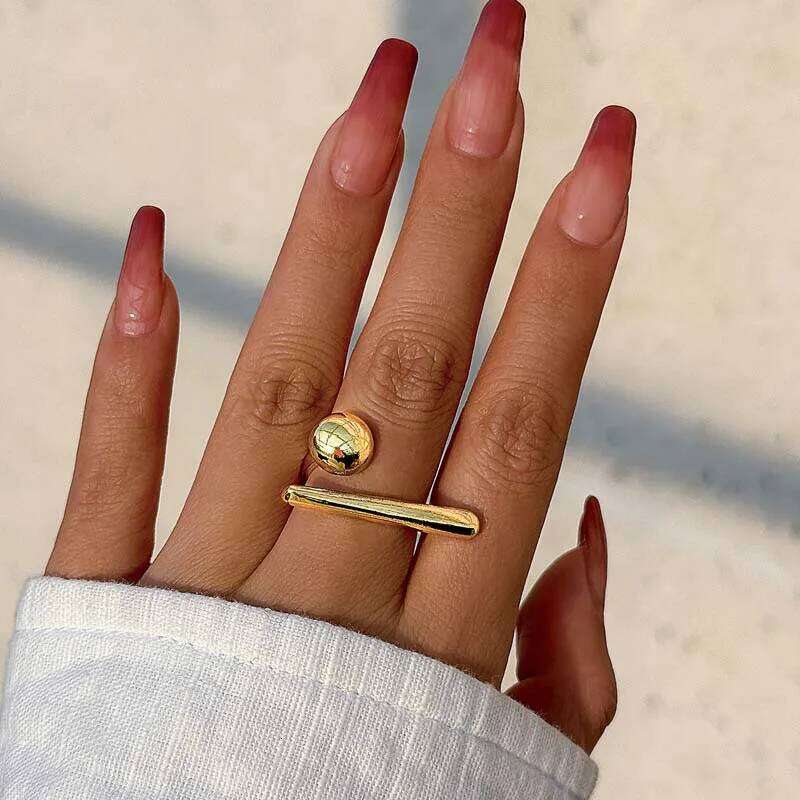 Creative Irregular Geometric Ball Open for Women Men Punk Gold Color Line Adjustable Couple Finger Ring Jewelry Accessories e55ab