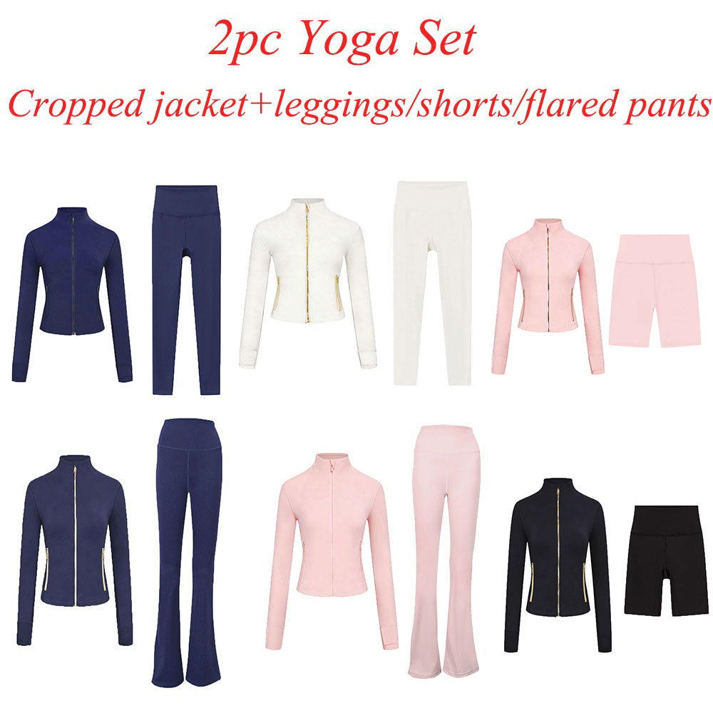 2Pc Gym Set Cropped Jacket Gym Clothe Woman Crop Jacket Women Leggings Run Short Workout Outfits Fitness Leggings for Woman Designer-image-1091260212