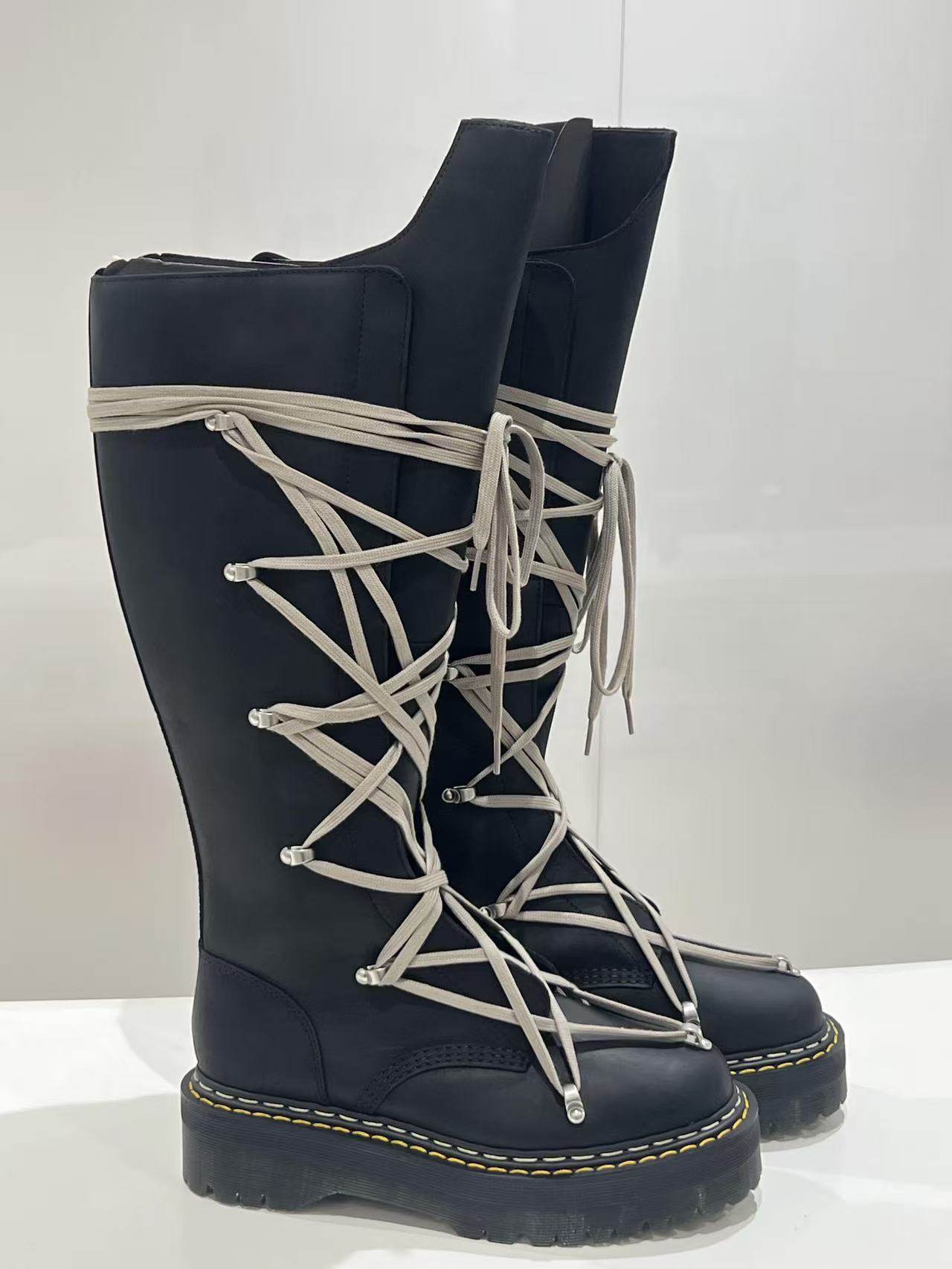 Bottes de chevalier en cuir pour hommes, bottes de chevalier à semelle épaisse et surélevées à l'extérieur, industrie lourde complexe