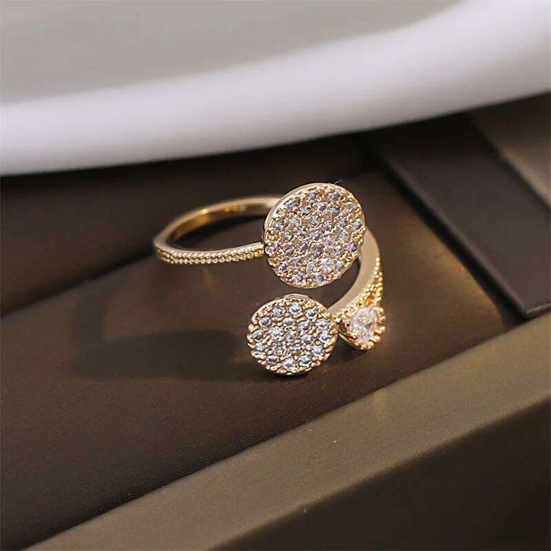 Korean New Exquisite Geometric Round Women's Fashion Luxury Zircon Finger Ring Simple Temperament Versatile Jewelry c5b8d