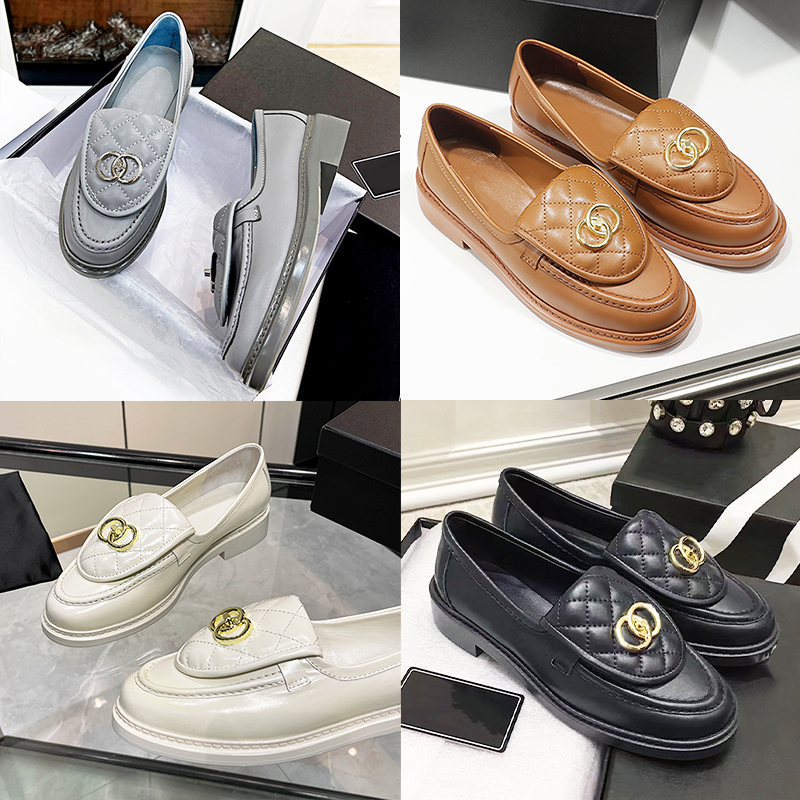 Mocassins classiques pour femmes, chaussures habillées de styliste, mocassins matelassés en losange, chaussures de bateau en cuir, ballerines, mu