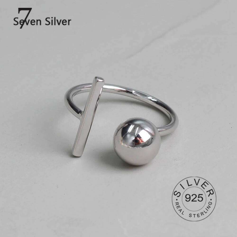 Real 925 sterling silver finger rings for women Trendy fine Jewelry open ball Adjustable Antique Rings Anillos black zircon d368a