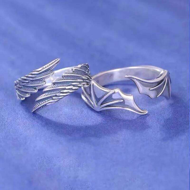 Gothic Punk Angel Devil Wings Adjustable Ring For Men Women Retro Hip Hop Finger Rings Couple Wedding Party Jewelry Gifts 37b33