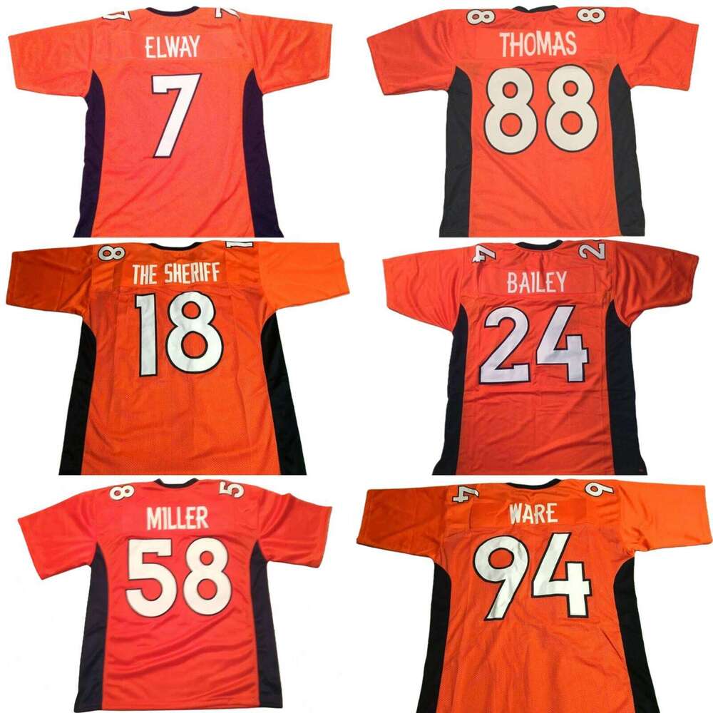 Custom ELWAY 7 THE SHERIFF 18 MILLER 58 THOMAS 88 BAILEY 24 WARE 94 Adult/Youth All Stitched Football Jersey Add any name number size XS-5XL 6XL