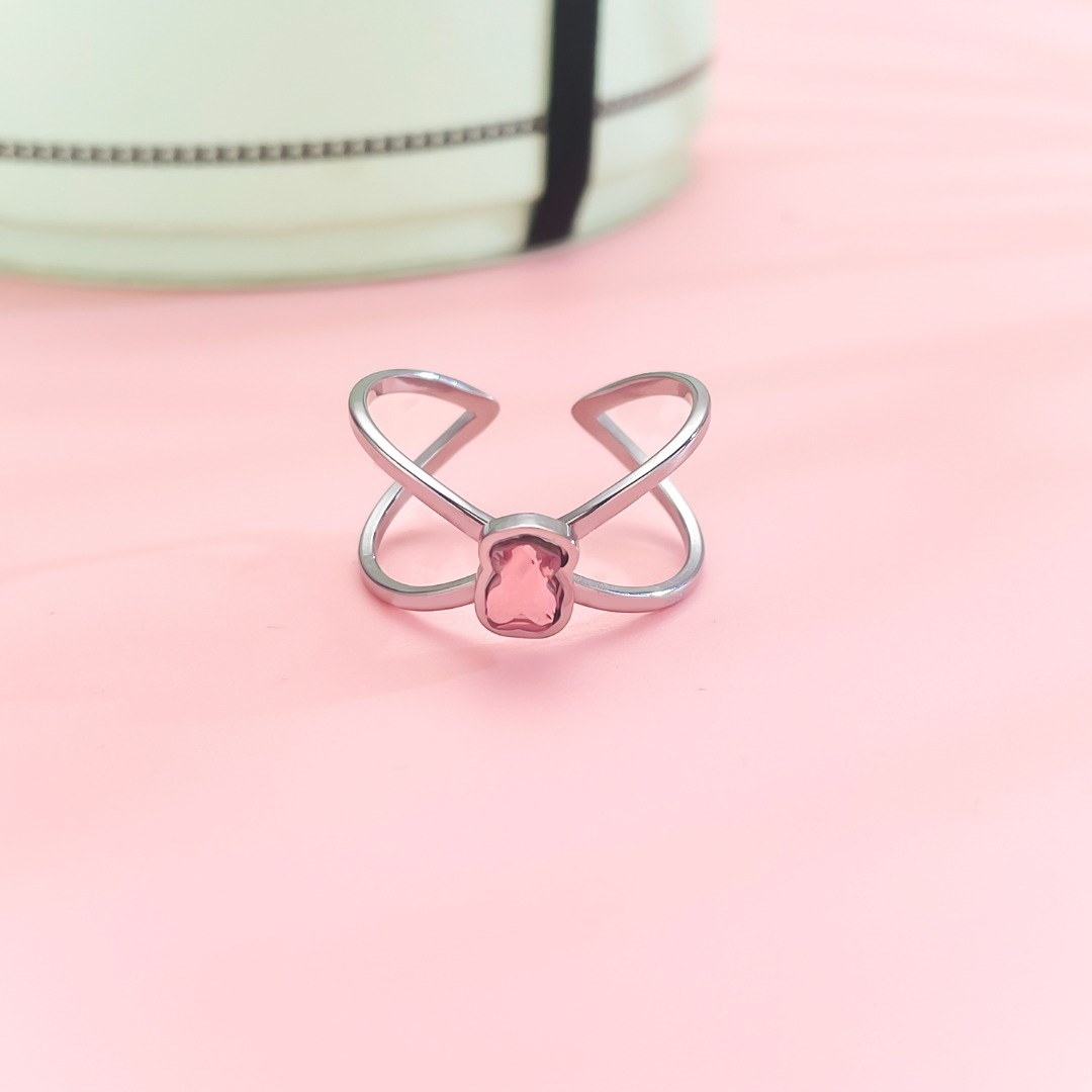 New Arrival Fashion Women Men Silver Gold Stainless Steel Span Bear Animal Blue Pink Orange Open Rings Jewelry A Gift-image-1091241265
