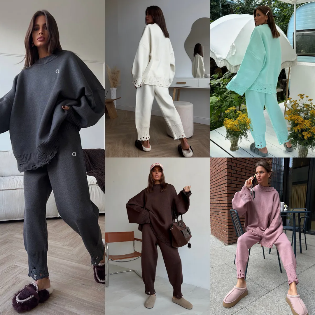 A1710 Tenue d'hiver 3D argentée pour femme - Tricots assortis - Look jean slim - Leggings avec col haut - Cardigan à col rond - Ensemble de yoga