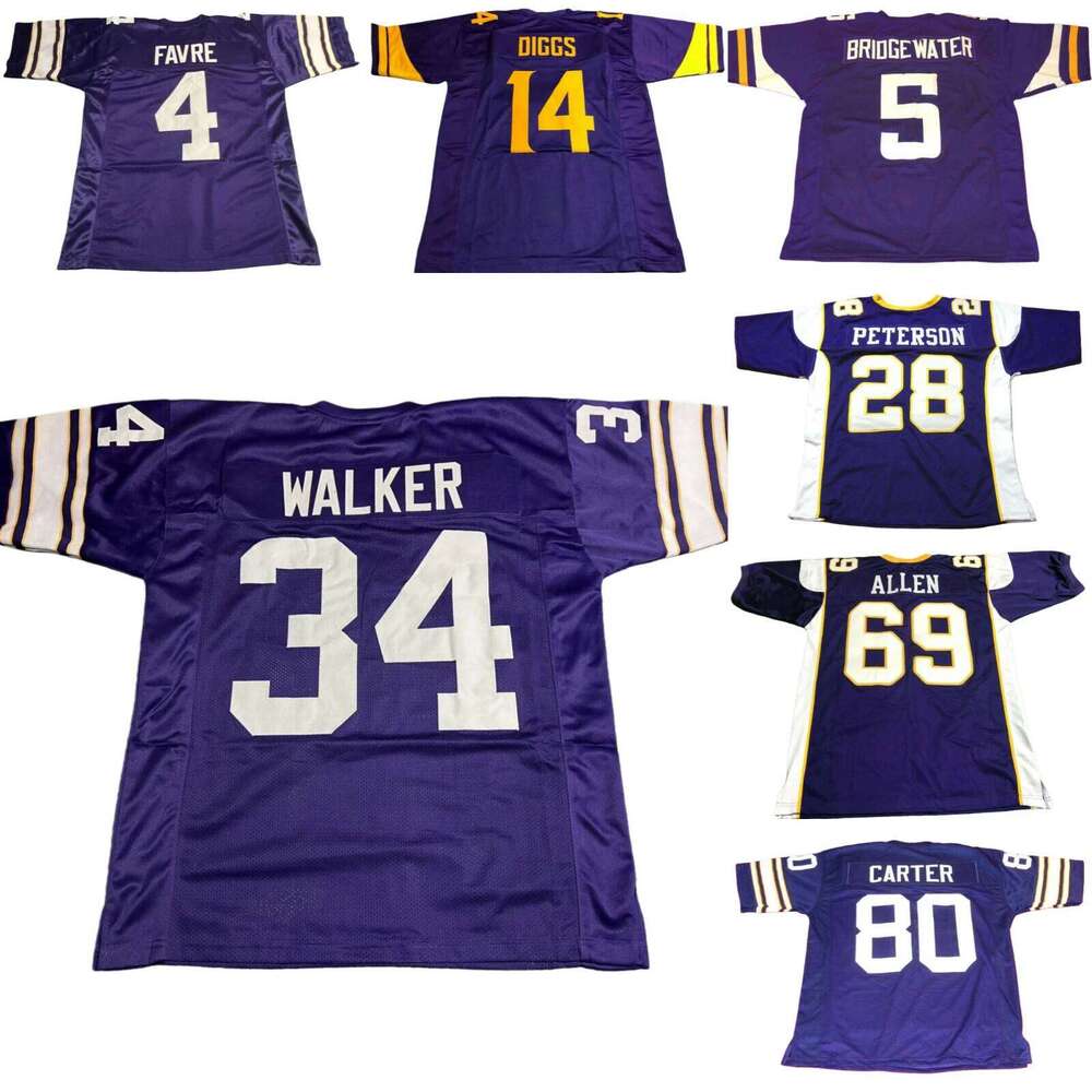 Custom Adult/Youth FAVRE DIGGS BRIDGEWATER WALKER PETERSON ALLEN CARTER 2025 Purple All Stitched Football Jersey Add any name number size XS-5XL 6XL