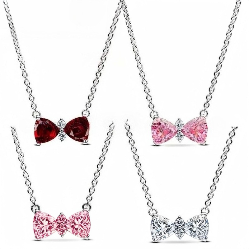 belle brillance cristal bowknot designer pendentif collier pour femmes filles chaîne à maillons courts ras du cou simple noeud papillon blanc zir