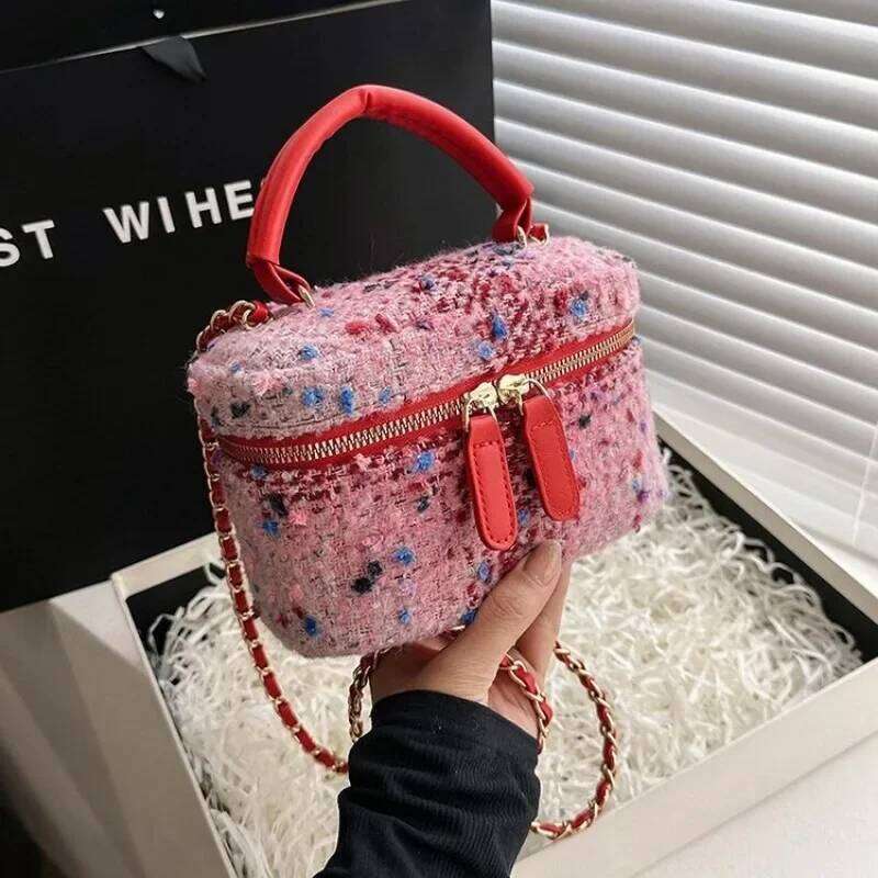 Graceful Retro Crossbody Quilted Texture Maillard Color Boho Style Adjustable Chain Strap Campus Students Bag XJ260109