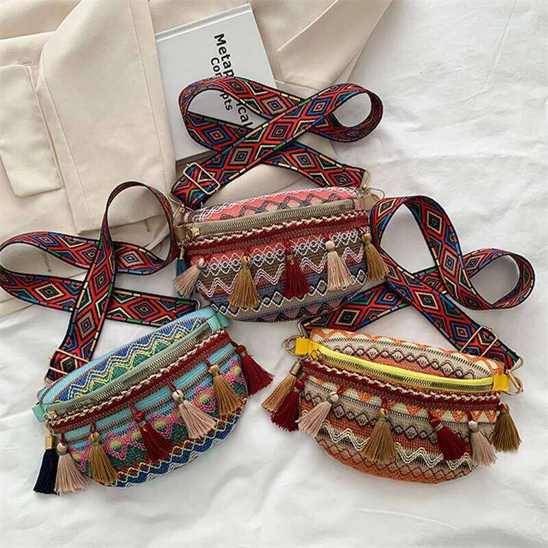 Xinkan – sac à bandoulière en cuir tissé pour femmes, sacoche rétro à la taille avec pompon, pour dames, tendance, XJ260109