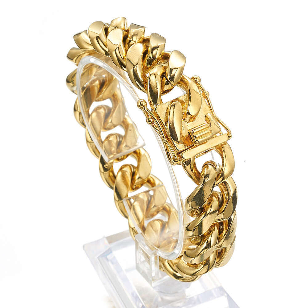 Bangle Granny Chic Curb Cuban Link Chain Bracelet for Men Stainless Steel Chain Jewelry 10mm/14mm Beautiful Rose Gold Bracelet J241109