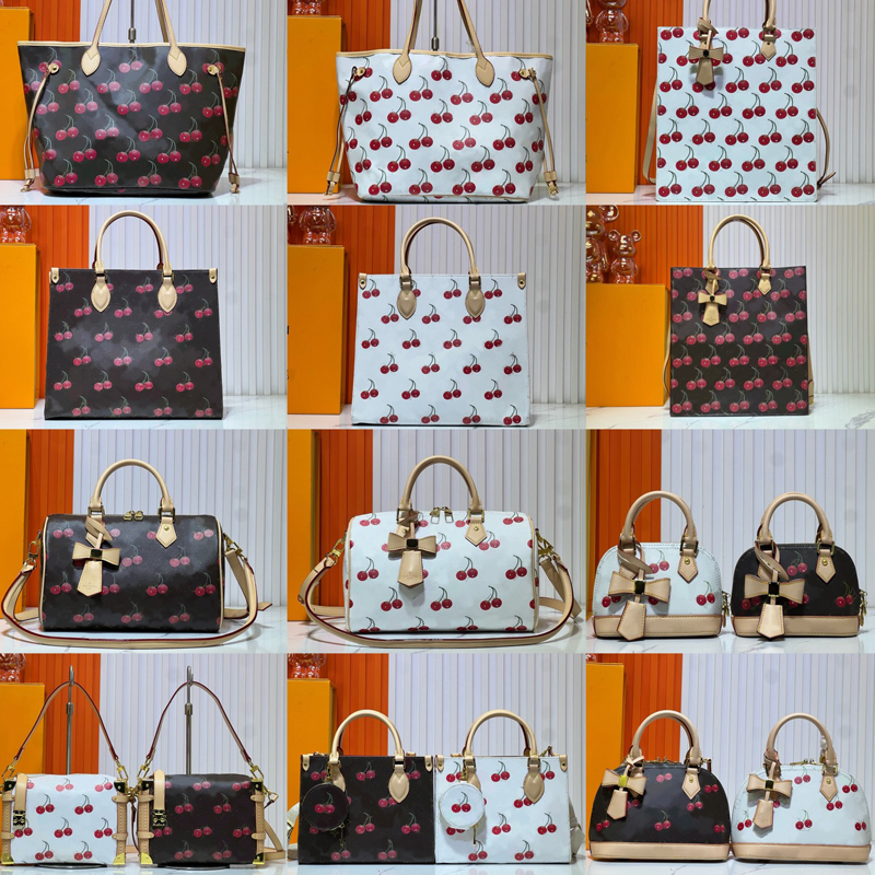 Tote Handbag Women Underarm Crescent Hobo Shoulder Purses Cherry Print Designer Bags Canvas Cowhide Fashion Wallet Bag Nylon White Mini Bag Dhgate L
