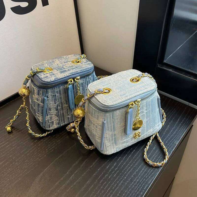 Denim Crossbody Women's Casual Box Chain Luxury Designer Purses and Handbags Shoulder Bucket Bag Adjustable XJ260109