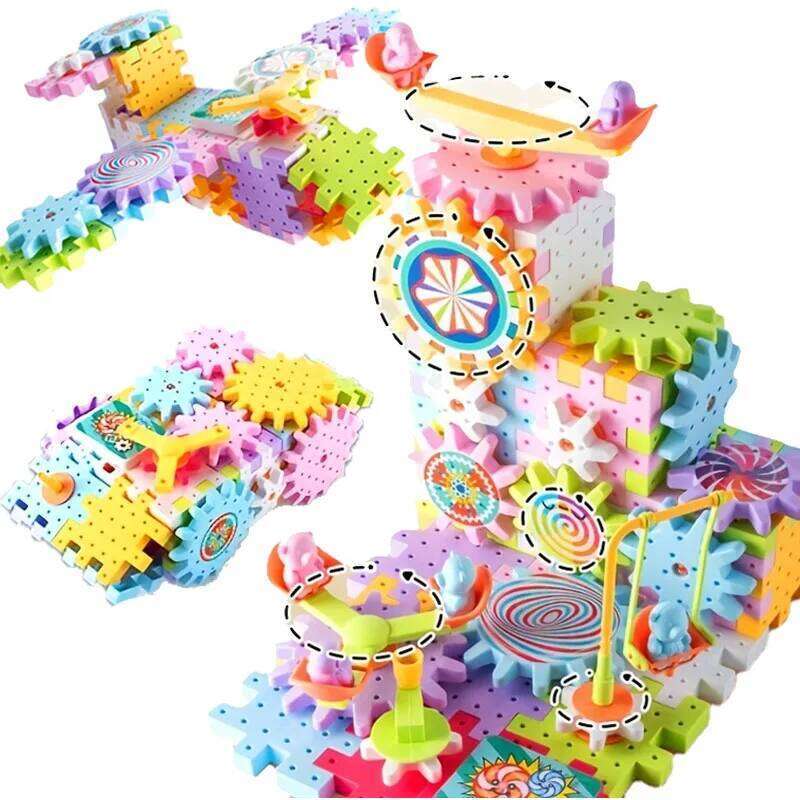 Montessori Kids Electric Spinning Gears Set Gear Rail Car Big Building STEM Construction Christmas Toy K260311-image-1097062340