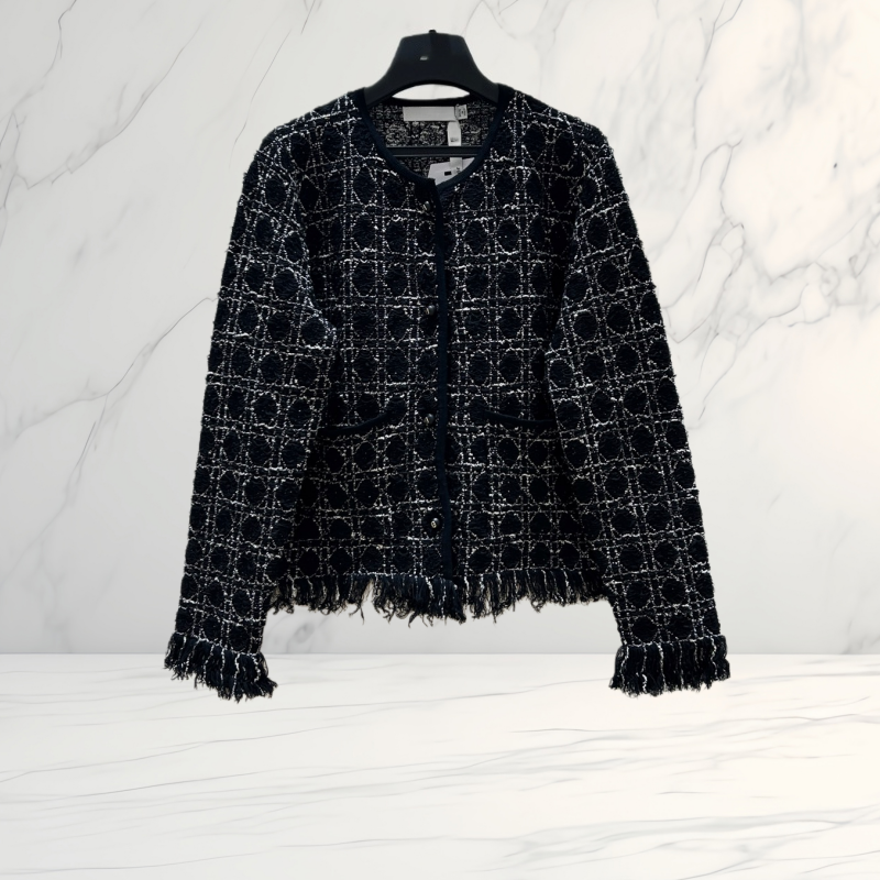 Cardigan en tricot à franges à carreaux en tweed Veste en tricot chic et élégante