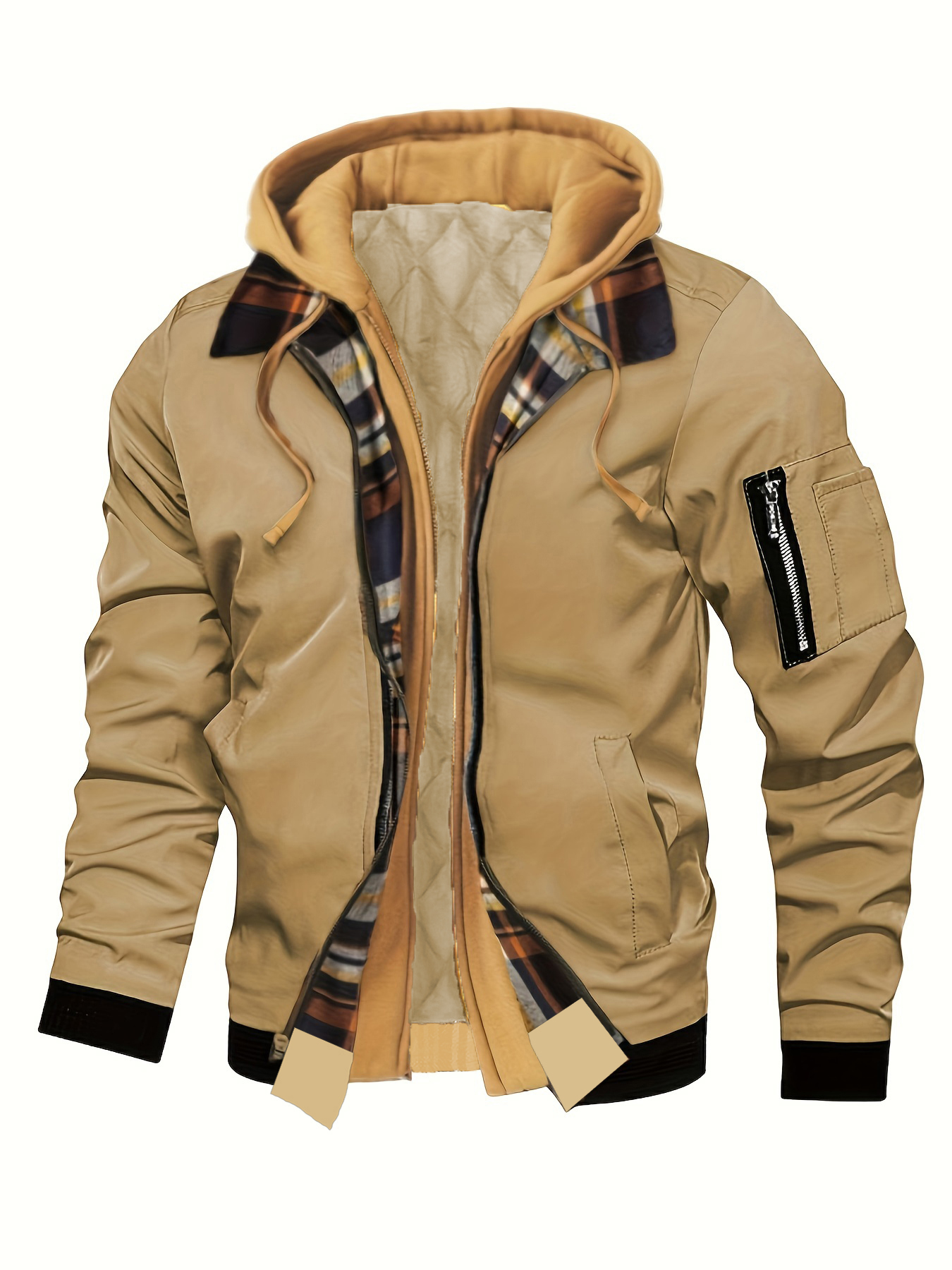 Veyra Studio Men's Hooded Bomber Jacket Plaid Lined Quilted Utility Jacket with Zipper Pockets Wholesale