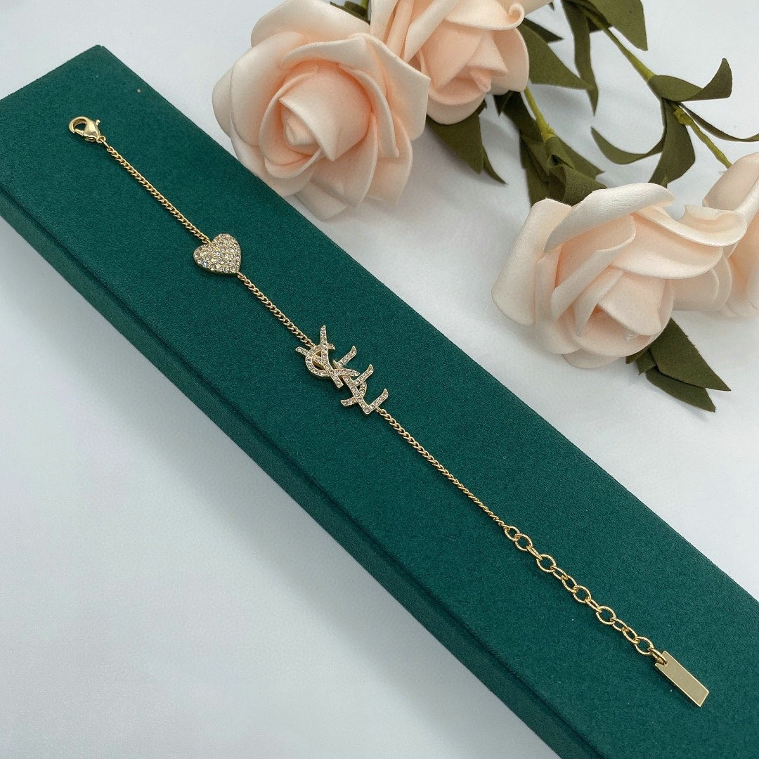 Bracelet de créateur pour femmes, amour, cœur, diamants, chaîne en or, marque de mode, bracelet en laiton exquis, cadeau de fête de la Saint-Vale