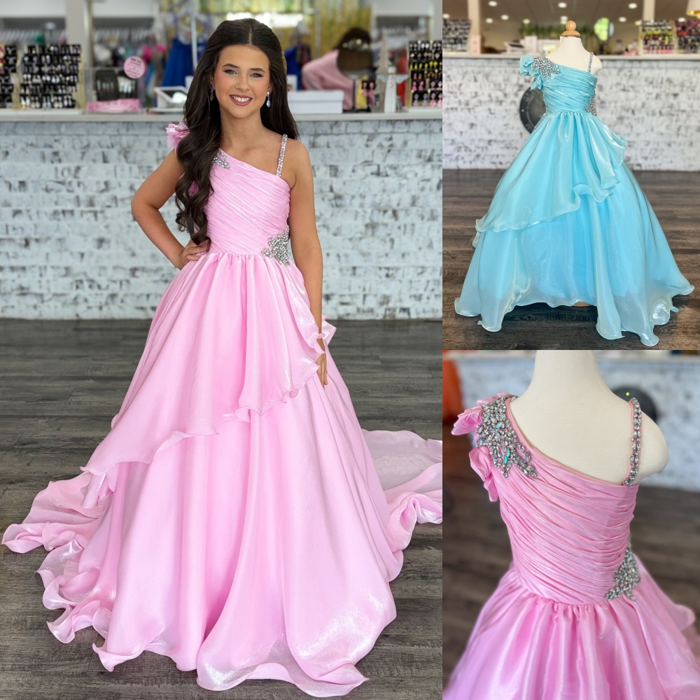 Rose Fille Mini Pageant Reine Robe Une Épaule Menthe Couche Organza Princesse Petit Enfant Anniversaire Portrait Cocktail Robe De Soirée Teen Mis