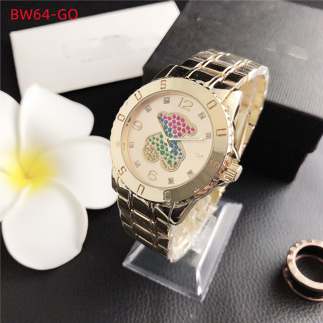 Fashion Women Men Silver Rose Gold Stainless Steel Bear Color Zircon Letter Electronic Watch Wire Pulsera Span Saure Chain Bracelet Jewelry Gift 14$