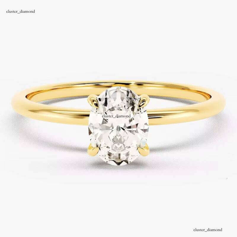 Fashion 925 Sterling Silver Gold Plate 1ct 2ct 3ct 5ct Oval Cut Silicon Stone VVS Moissanite Solitaire Engagement Wedding Ring