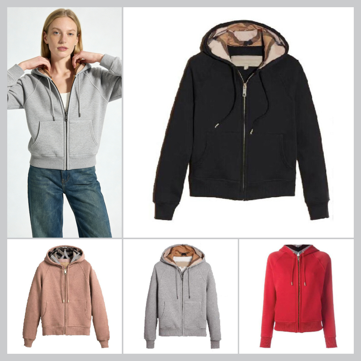 Women Checkered Hoodies British Style High Quality Casual Cotton Cardigan Zip-Up Autumn And Winter Sportswear Hooded Jacket
