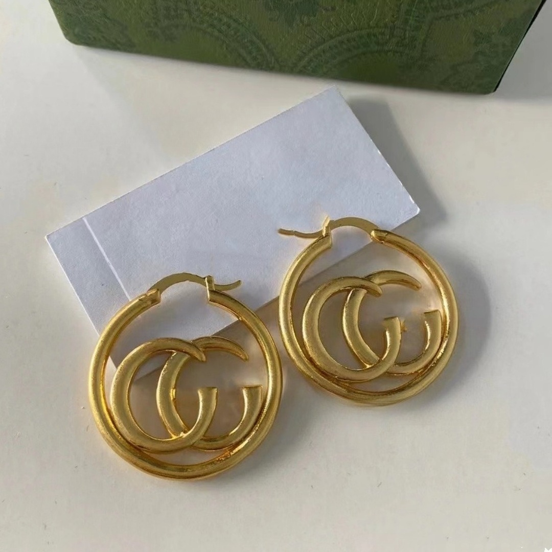 Classic Brass Gold Earrings Simple Retro Style Hoop Earring Designer Jewelry Party Birthday Gifts-image-1098515423