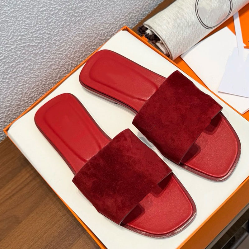 Womens Oran Sandals Luxury designer sandal H021056Z Summer Leather sole Slippers Popular Ladie Flat Sandal Suede calfskin slides Lambskin Insole Siz