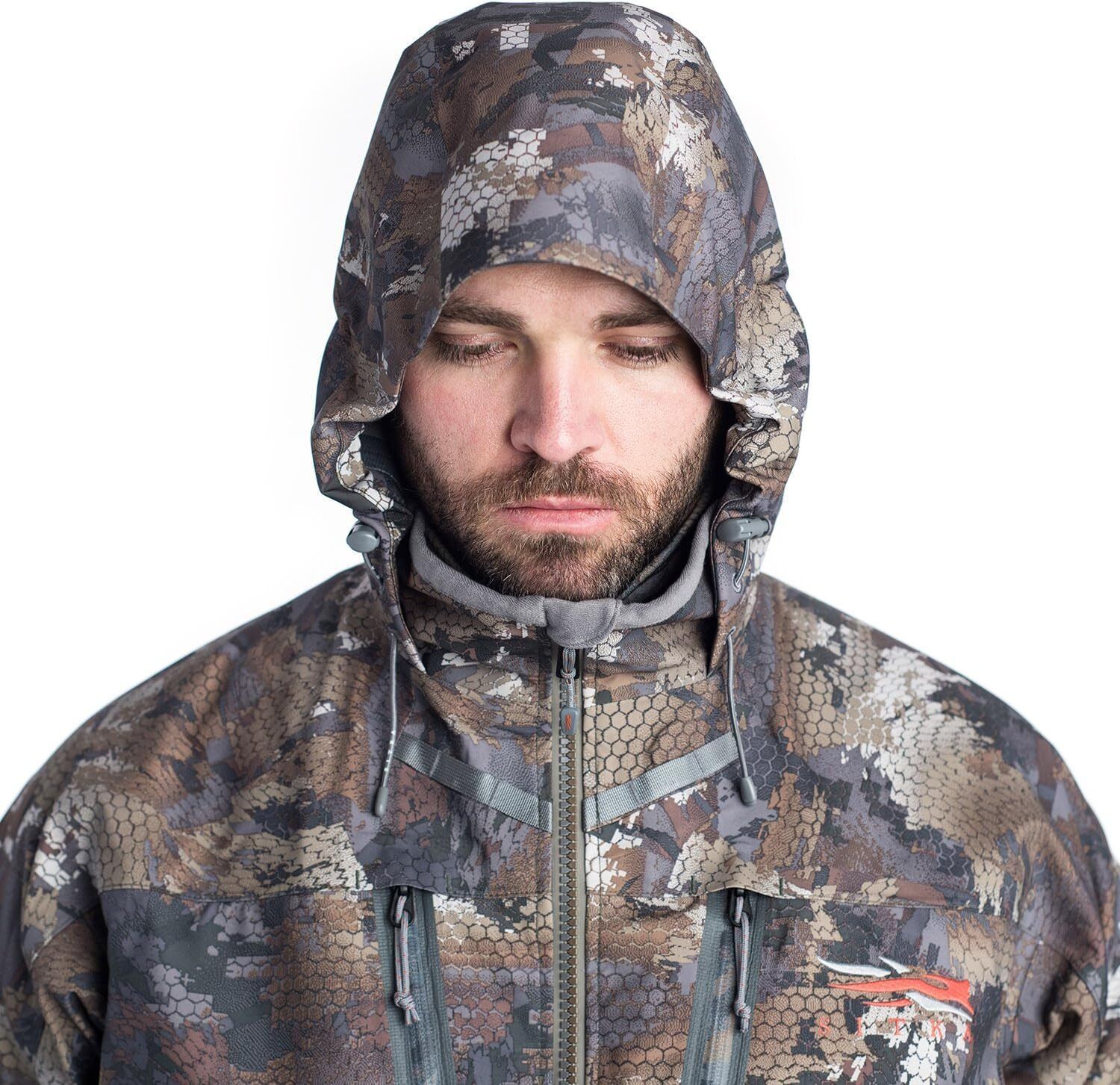 Mens Designer Sitka Hudson Waterproof Hunting Jacket with Camo Pattern for Cold Weather