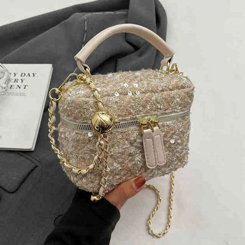 Fashion Woolen Sequin One Shoulder Luxury Party Square Handbags Women New Versatile Chain Crossbody Bag Mini Phone Pouch XJ260109