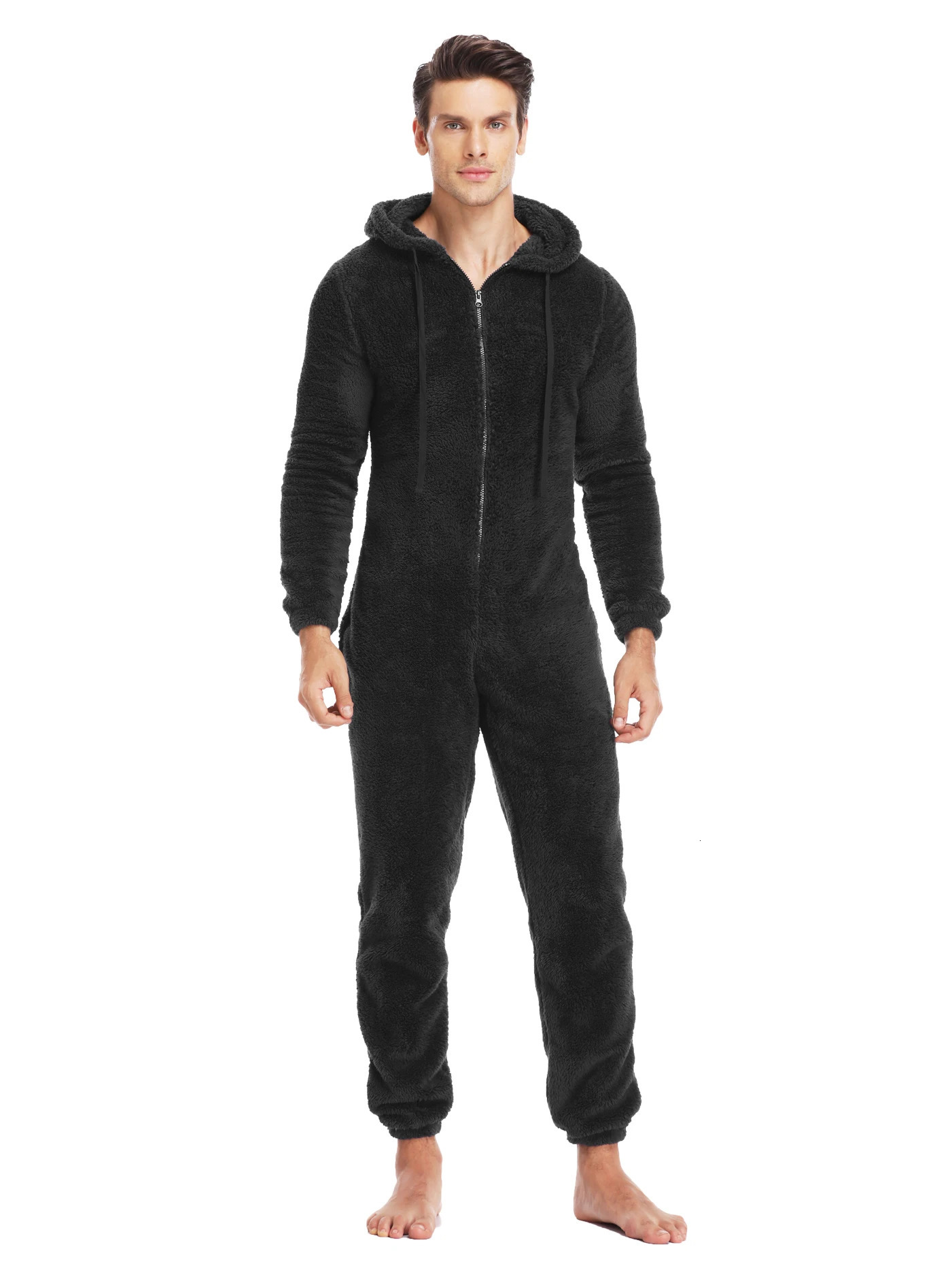 Mens Winter Warm Fluffy Teedy Fleece Pajama Onesie For Men Cozy Soft Plush Jumpsuit Romper Hooded 251231