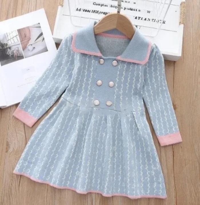 Designer Girls Sweater Dress Knitted Long Sleeve Dresses Letters Printed Toddler Baby Kids Coat Princess Skirt Plaid Spring Autumn Children Clothes