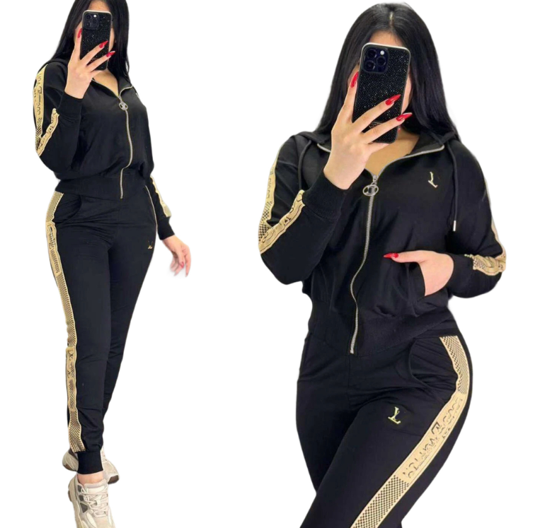 Autumn Winter New Women's Velvet Fabric Casual Tracksuits Luxury Letter Embroidered Panelled Sportswear Designer Black Jacket Jogging Pants-image-996764204