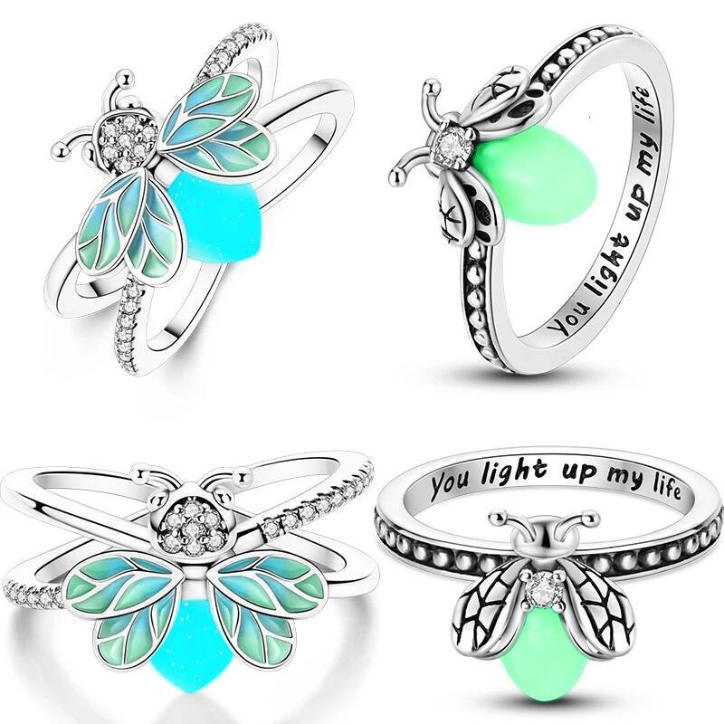 For Women 925 Sterling Silver Luminous Firefly Rings Engagement Wedding Romantic Valentine Fine Jewelry Gifts