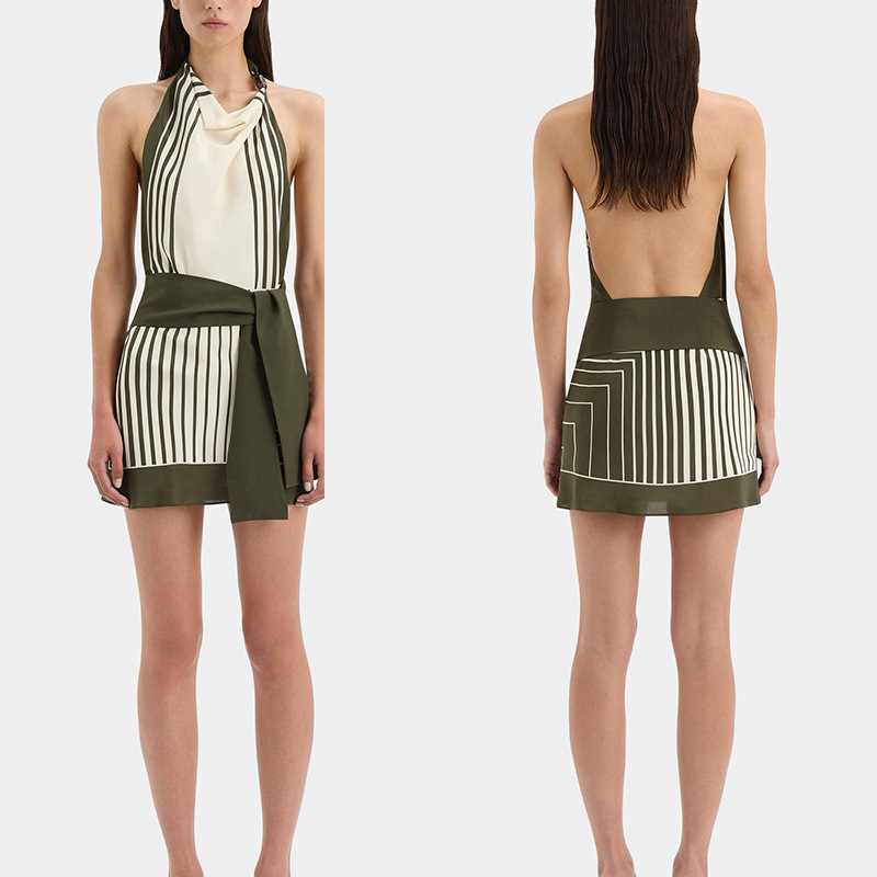 E63 nouvel été sexy sans manches rayé mini robe courte robe