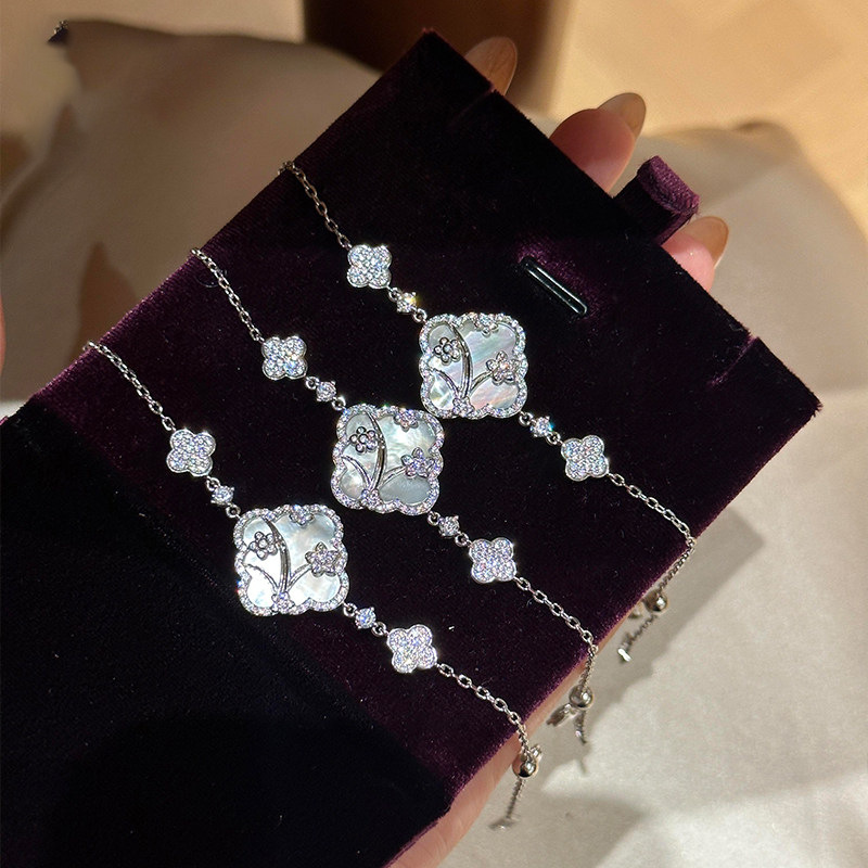 New Chinese Sparkling Four-Leaf Flower Window Bracelet Cool National Style Light Luxury Niche Exquisite Hand Jewelry