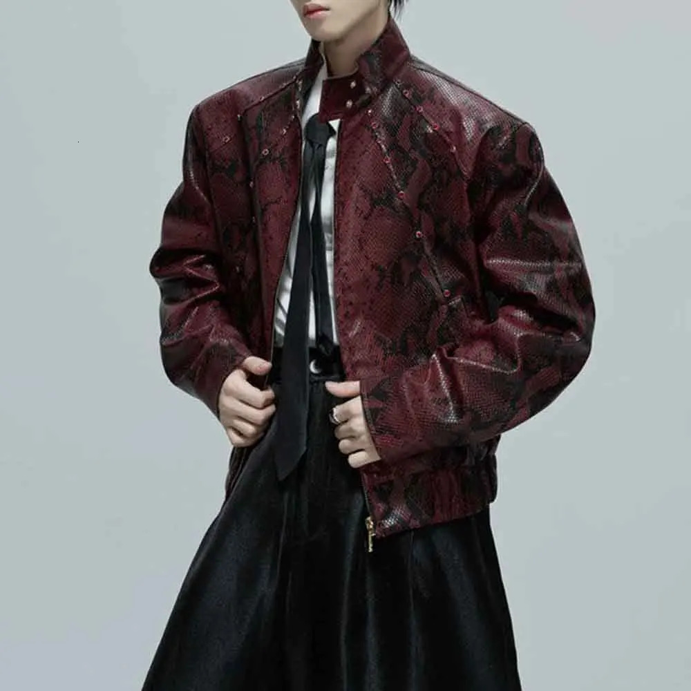 Mens Autumn Jacket Python Texture Jewel Embellished Jacket Streetwear Fashion Nightclub Cropped Top MenS Clothing 2025 260109