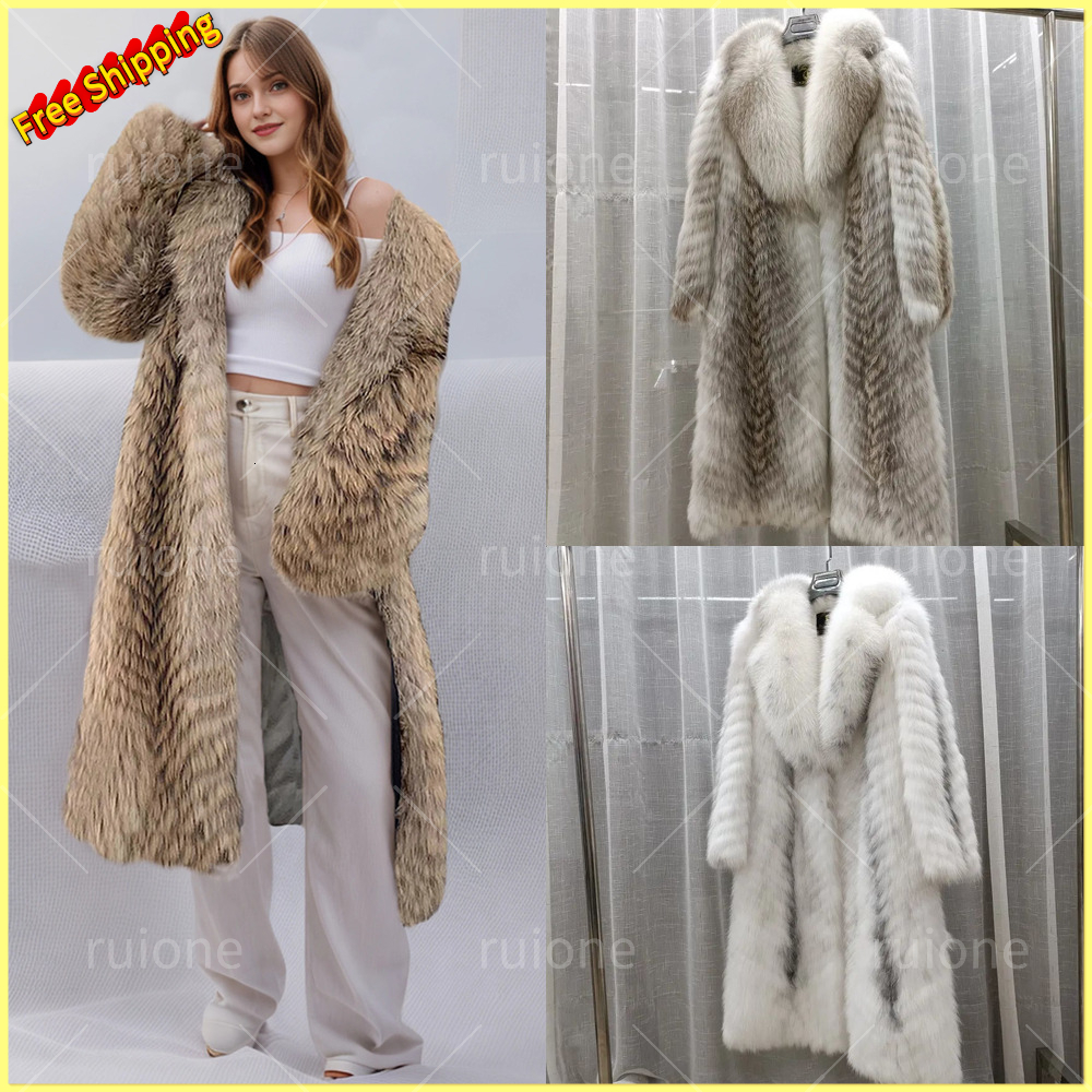 Furyoume 2025 Women Winter Coat Real Fox Fur Coat Xlong Clothes Natural Fluffy Fur Jacket Ladies Fashion Streetwear 3c