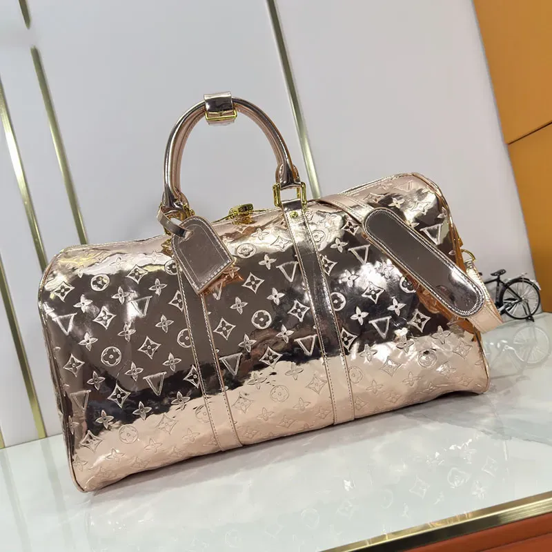 Ontwerpers Plunjezakken Rose Keepall gouden reisdraagtas Grote capaciteit Unisex Canvas 45CM Reistas Handtas voor heren Schoudertas met reliëf goud