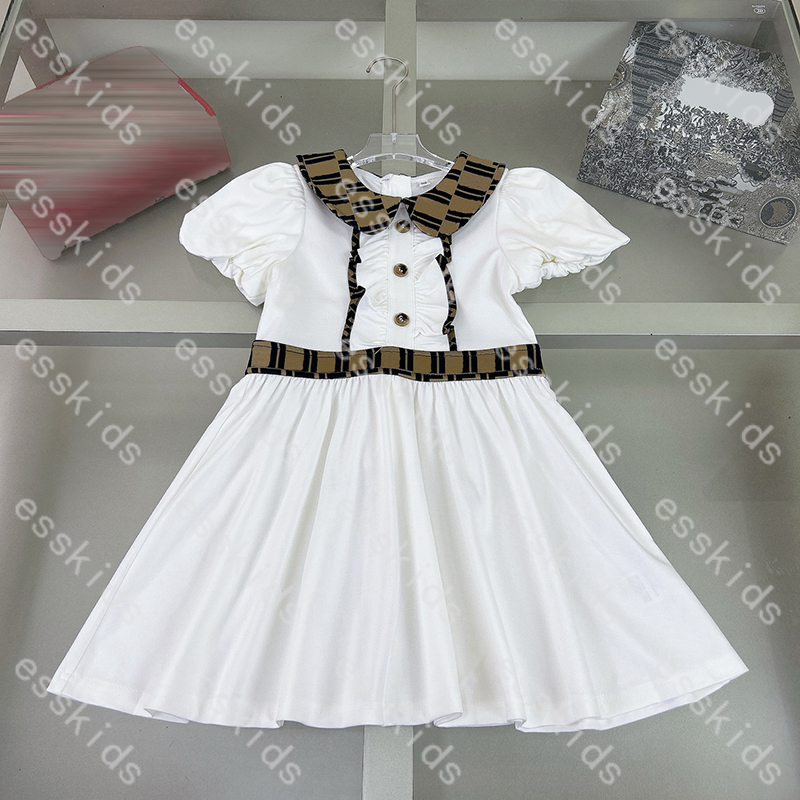 Robe haute version filles enfants vêtements de créateurs manches courtes enfants jupes robe de princesse luxe jupe trapèze 100 coton robes de béb