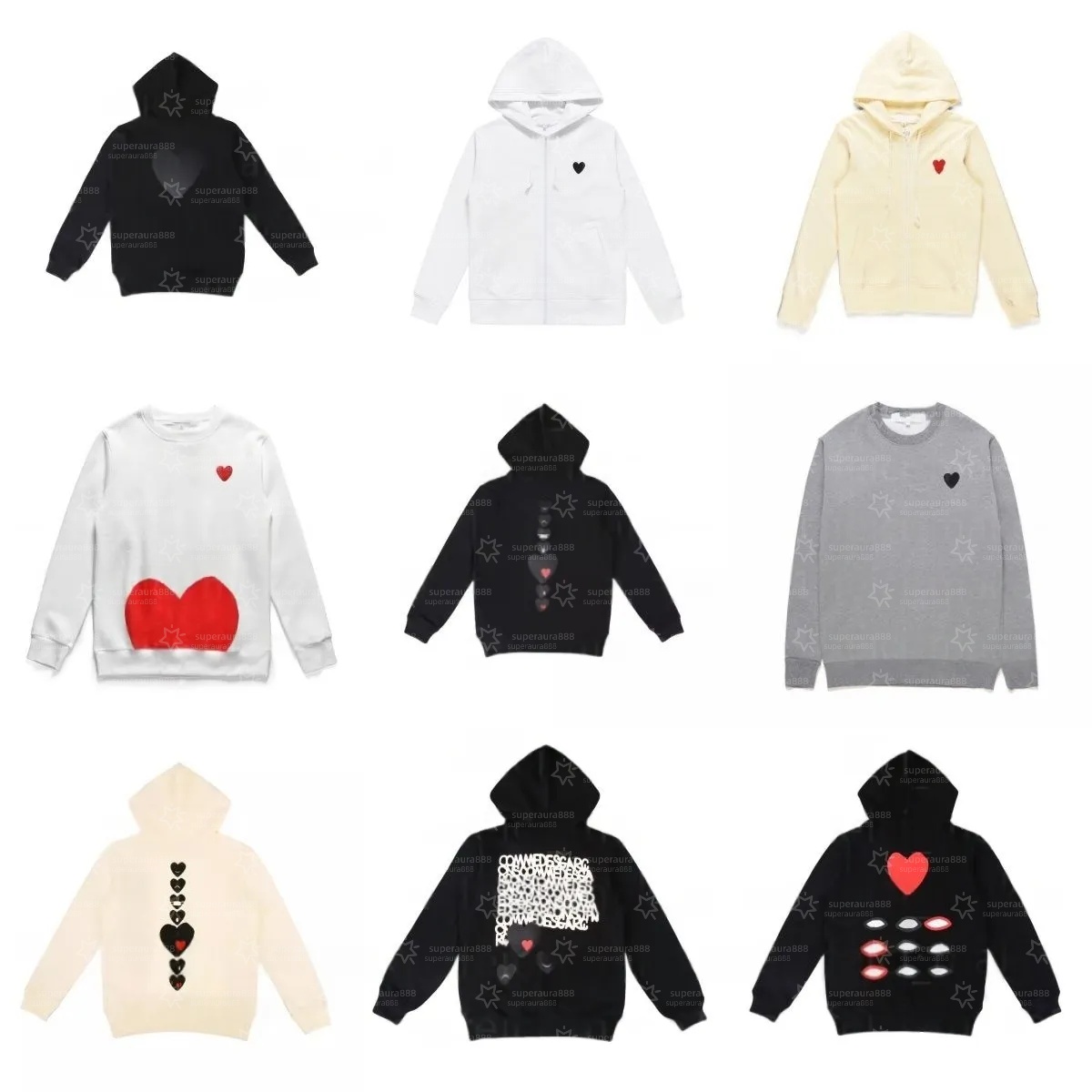 Commes Hoodie Designer Pullover Unisex Sweatshirt Heart Printed Embroidery Cotton Fashion Long Sleeve Jackets