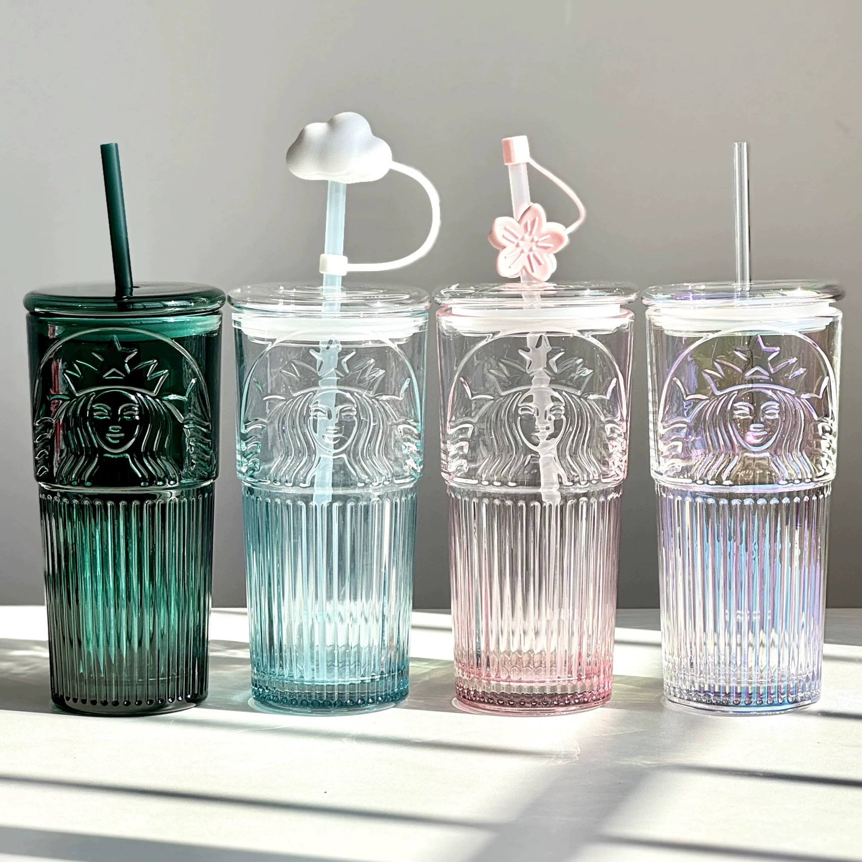 Milk Cup Green Goddess Model Water Cup Glass Cup With Lid and Straw Transparent Bubble Tea Cup Coffee Drinkware Dessert Cup M260225-image-1095427772