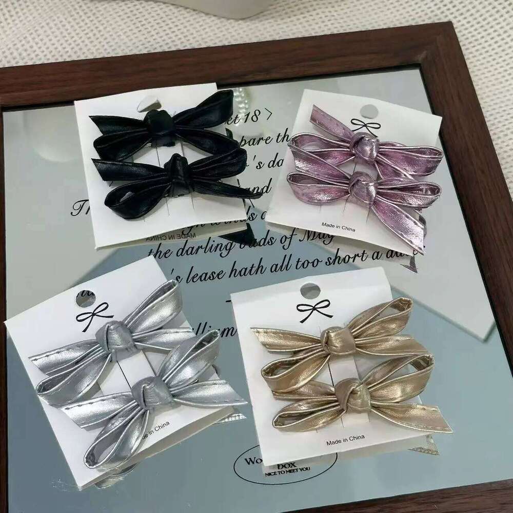 Japanese and Korean Harajuku style leather bow for sweet girl with broken hair side temperament duckbill clip sea cea1e