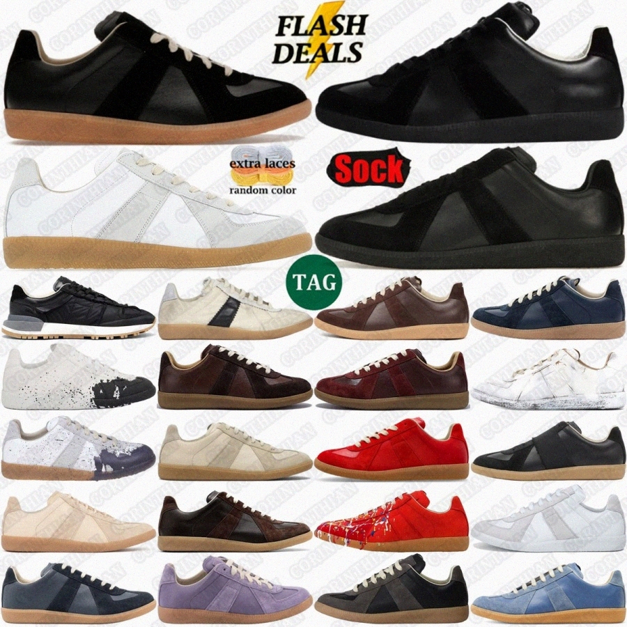 designer gat gats German Army Trainer shoes sneakers maison MM6 replicas paint painter splatters Grey White Black Nude Nutmeg menH8Ur#-image-845214740