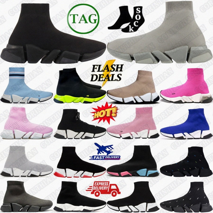 Paris Designer Sneakers Chaussures Chaussette Chaussure Vitesse Entraîneur AllOver Knit Sneaker Rouge Brillant Noir Femmes Hommes Recyclé Clear S