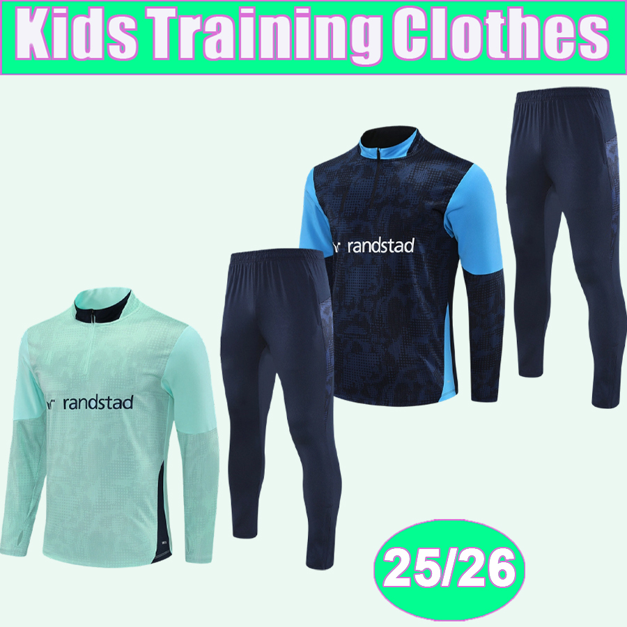 25 26 STERNAL MOUMBAGNA Training Wear Kids Kit Suit Soccer Jerseys WAHI GREENWOOD GARCIA LIROLA RONGIER Half Zip Tracksuit Child Football Shirts