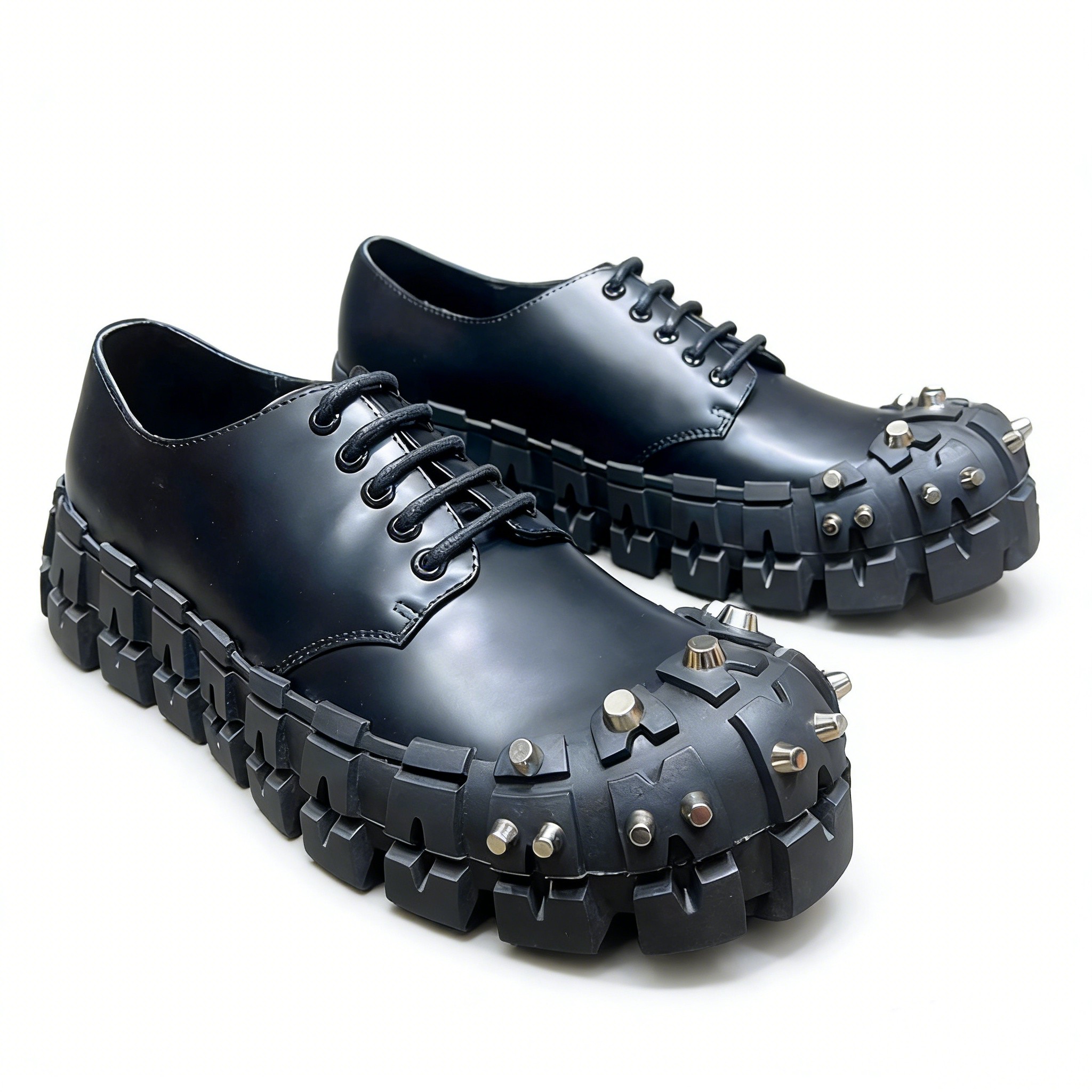 Men's British Style Studded Derby Shoes - Platform Thick Sole Lace Up Formal Dress Shoes