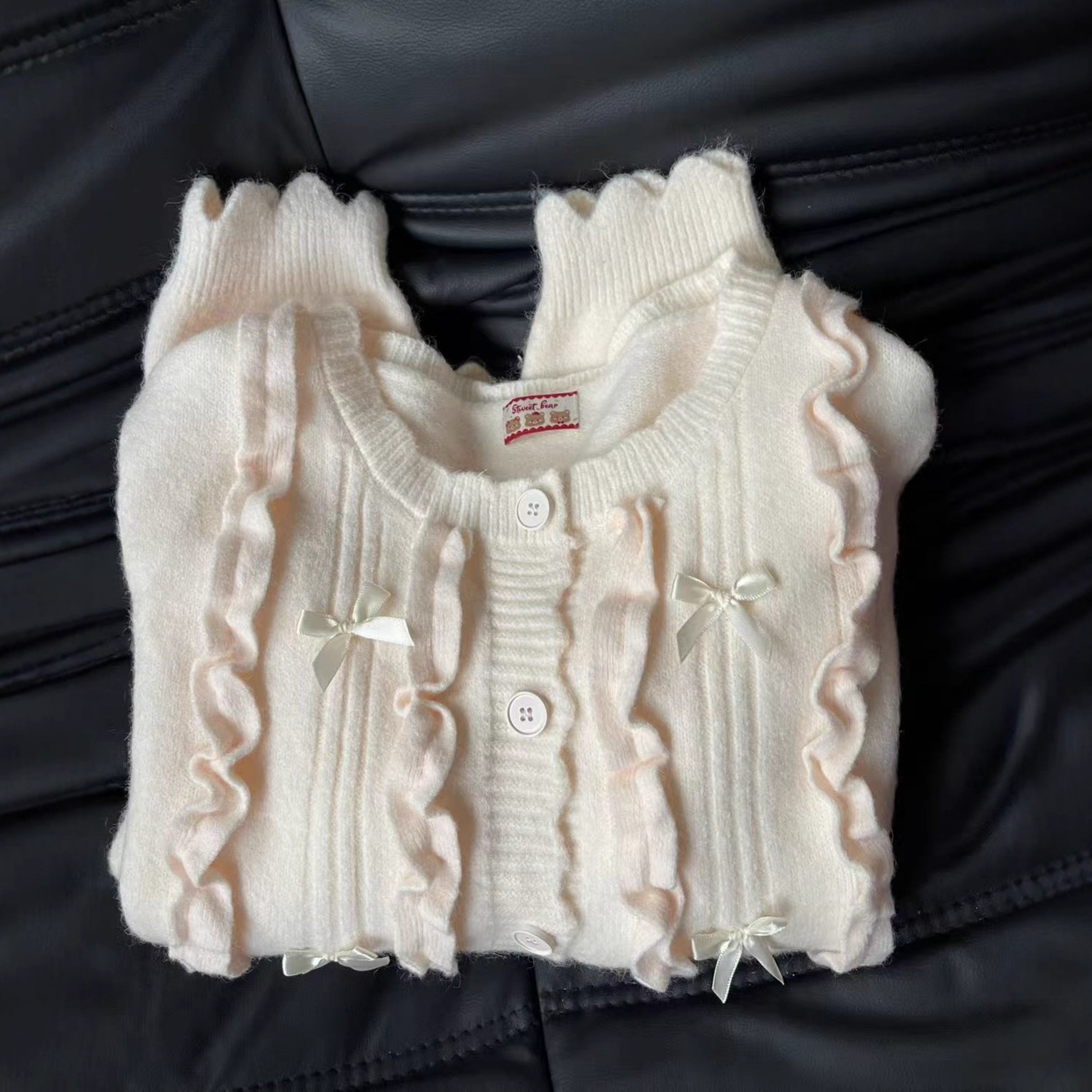 Korean Style Sweet Bow Lace Collar Sweater Cardigan for Women New Loose Fit Autumn Winter Youthful Girl Style Knitted Jacket 210427