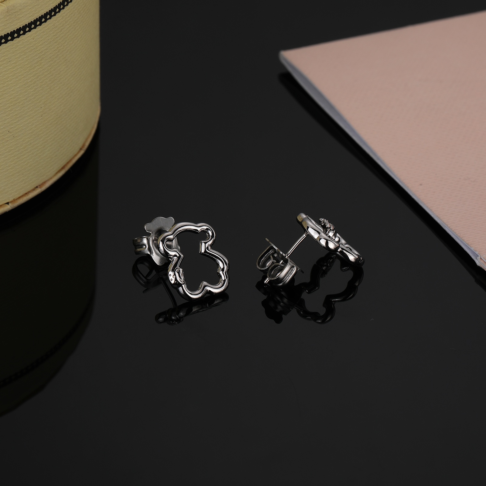 Hot Fashion Women Men Silver Rose Gold Black Stainless Steel Span Cartoon Animal Bear Heart Hollow Circle Hoop Earrings Jewelry-image-1091666781